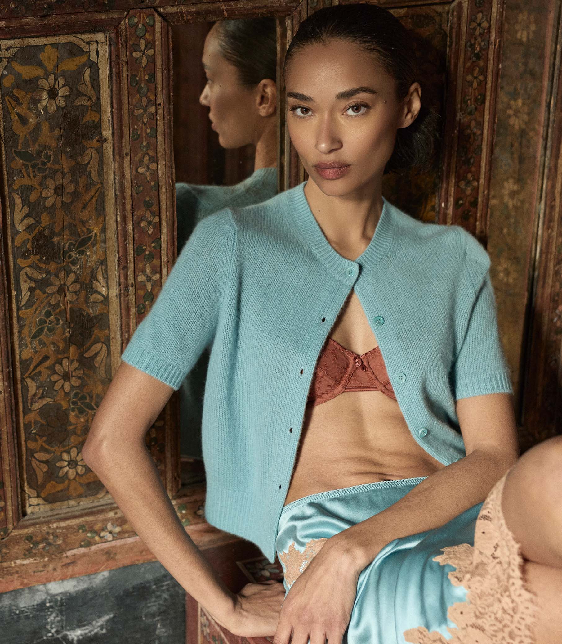 ALESIA CASHMERE CARDIGAN -- DEEP AQUAMARINE - Image 4