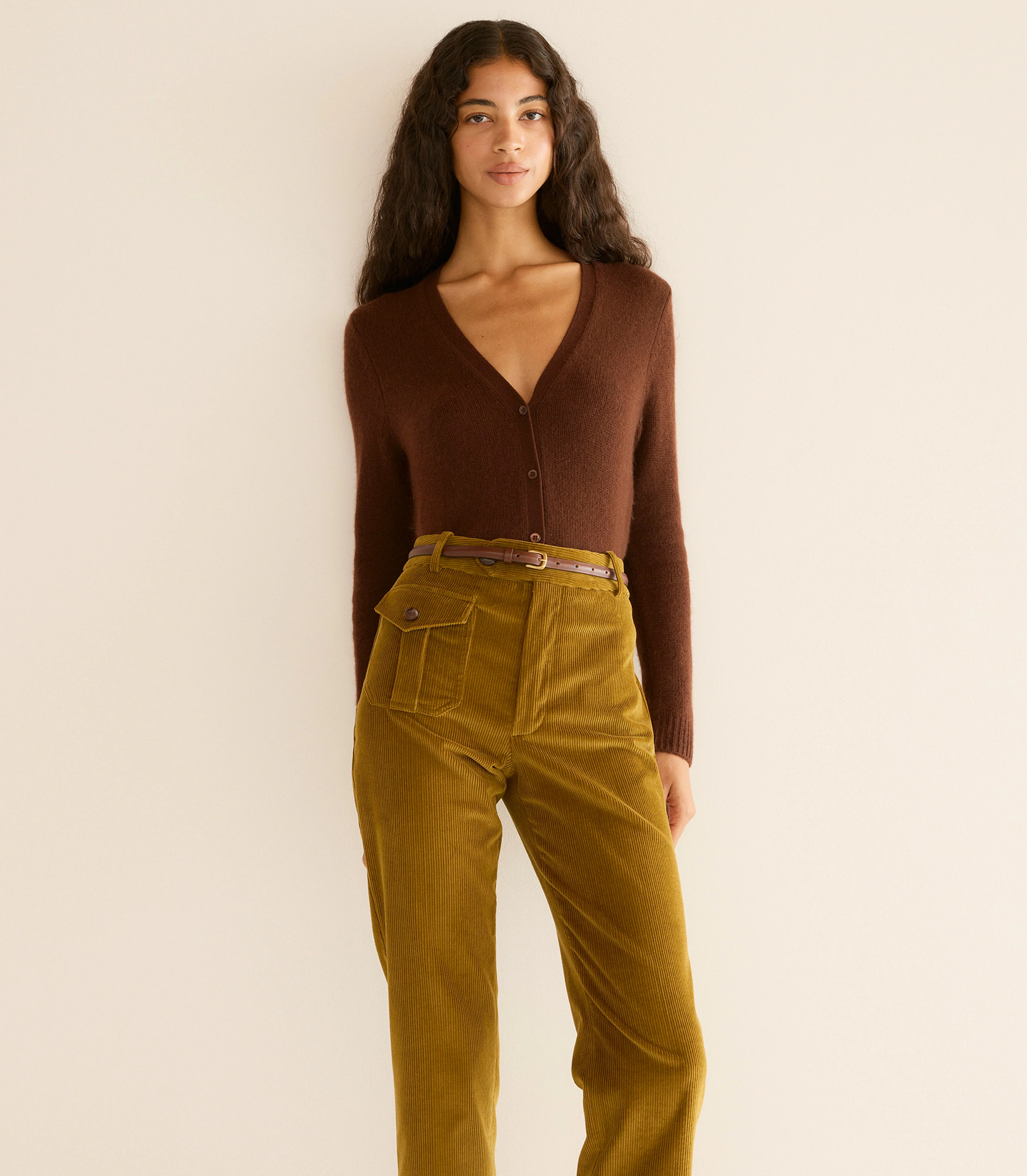 CAMERON CASHMERE CARDIGAN -- DARK UMBER - Image 2