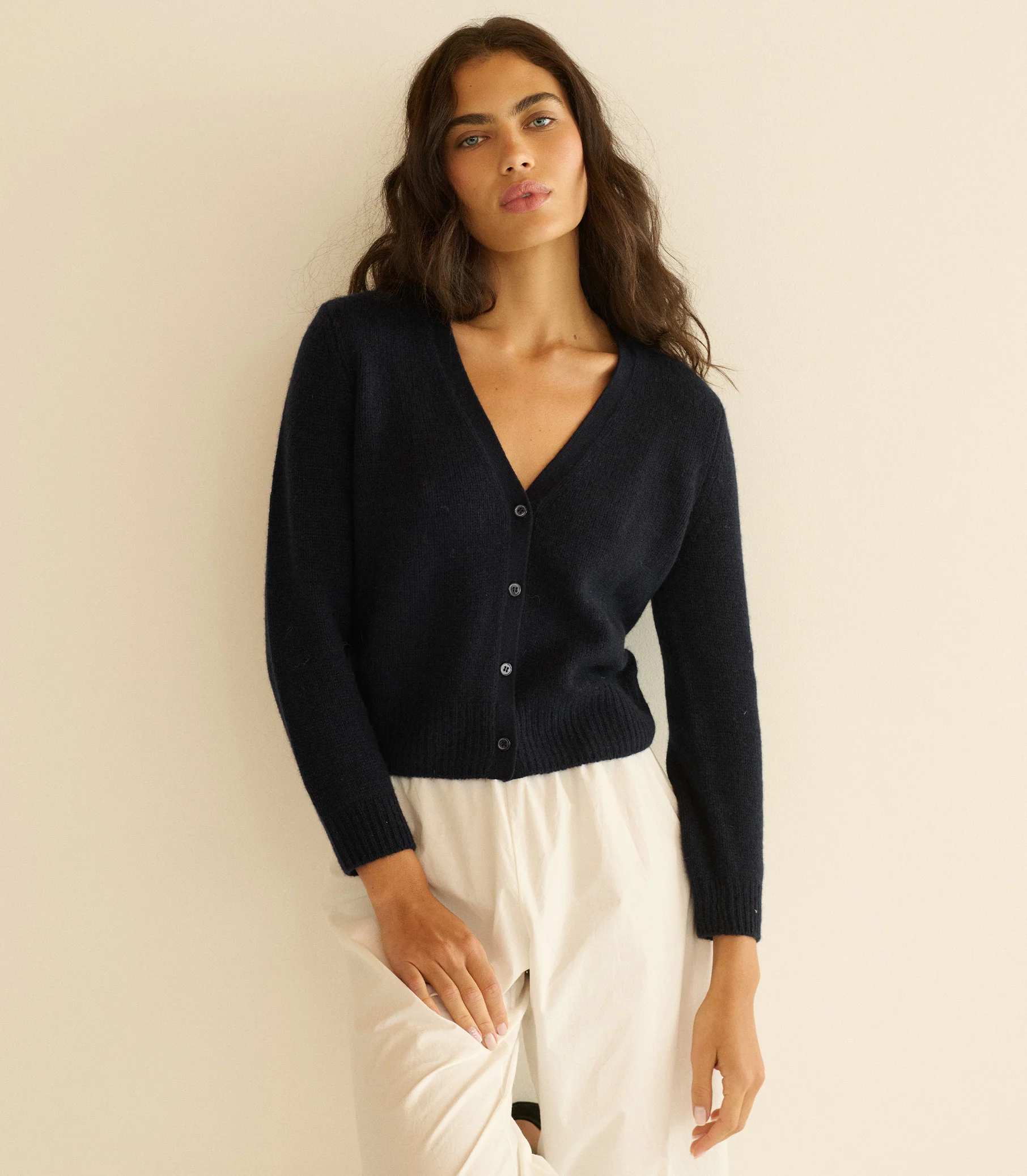 CAMERON CASHMERE CARDIGAN -- NAVY - Image 3