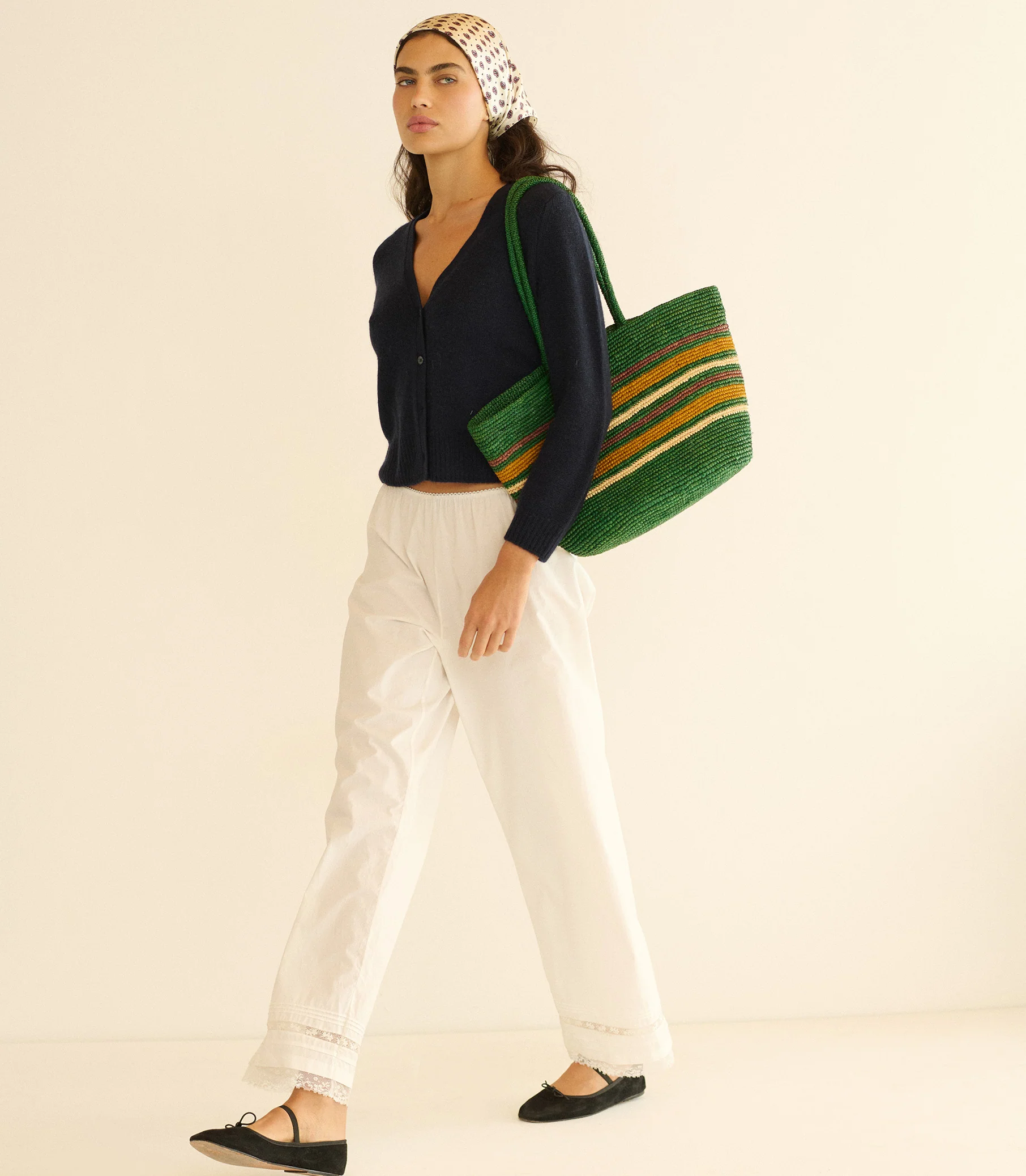 HARBOUR TOTE -- GREEN STRIPED RAFFIA - Image 4
