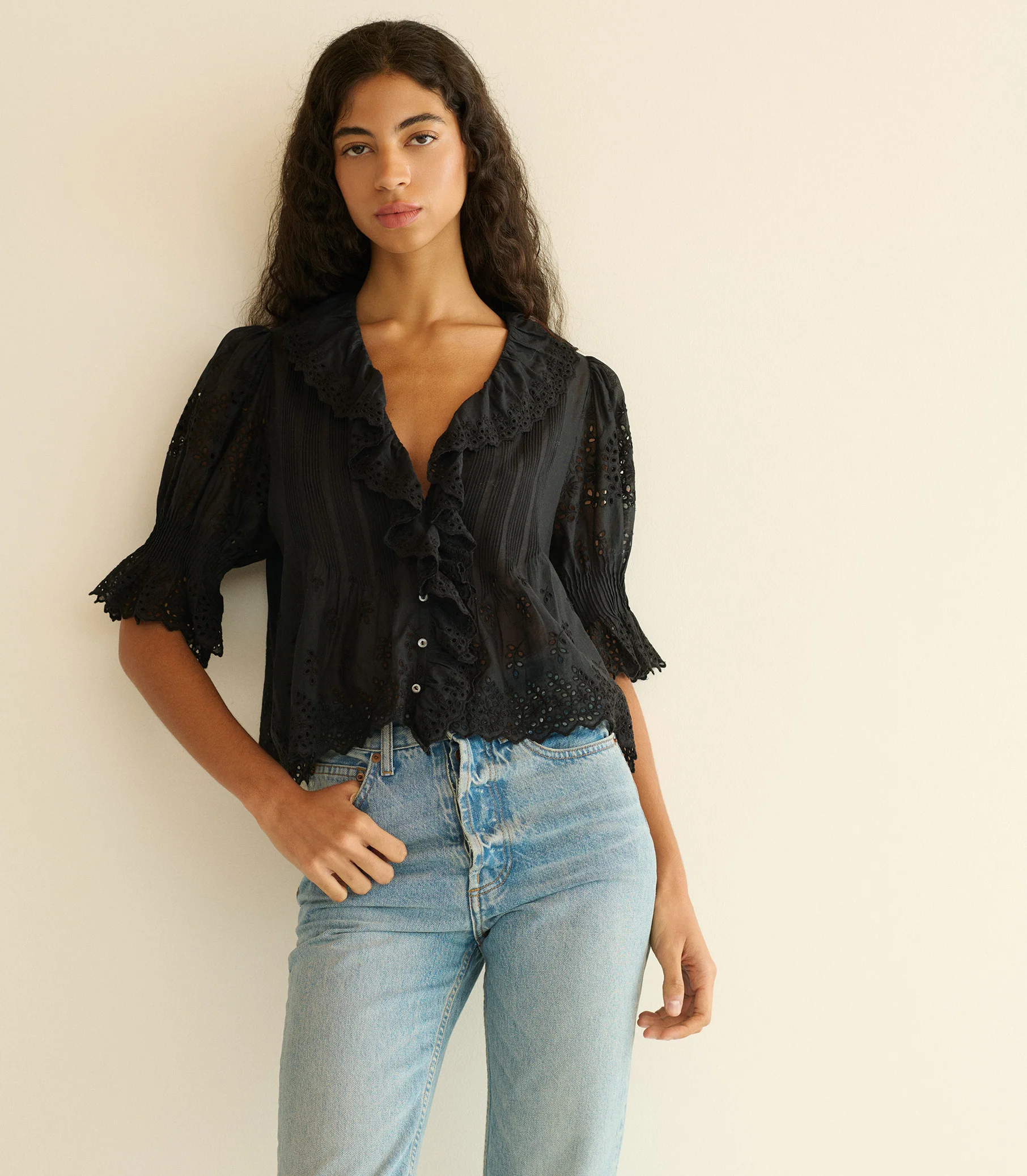 HENRI TOP -- BLACK EYELET - Image 2