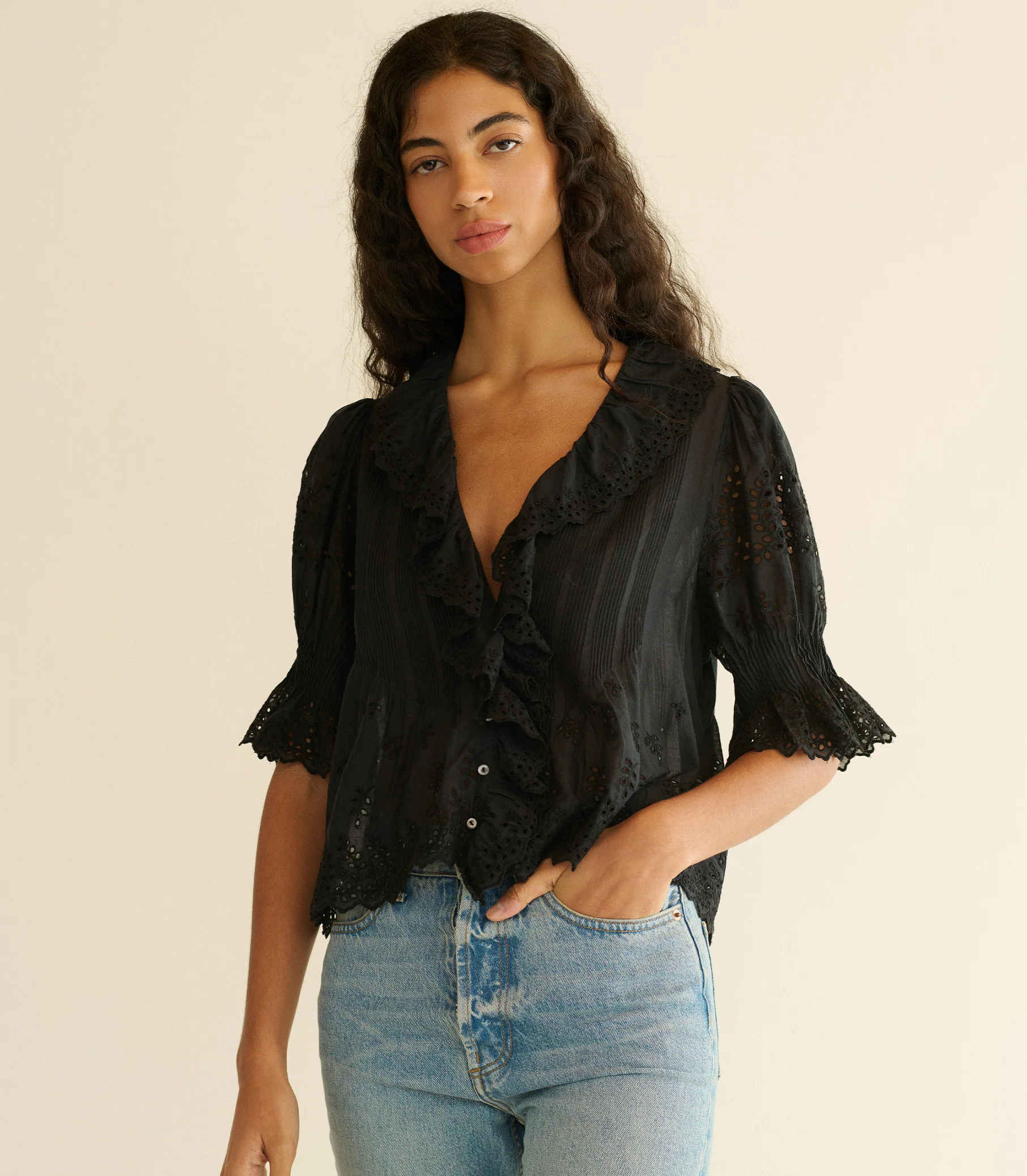 HENRI TOP -- BLACK EYELET - Image 3