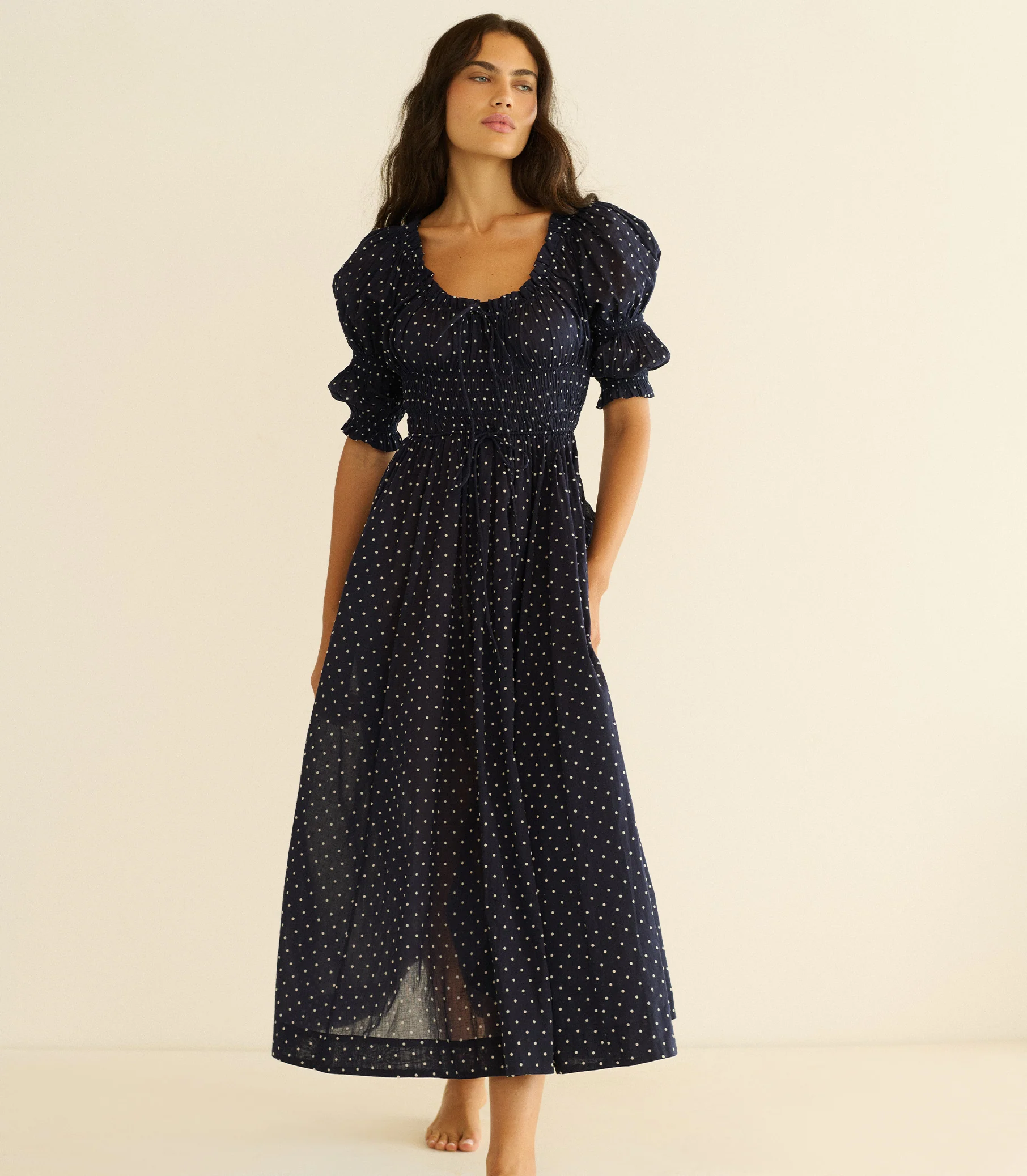 ISCHIA DRESS -- NAVY FLOCK DOT - Image 2
