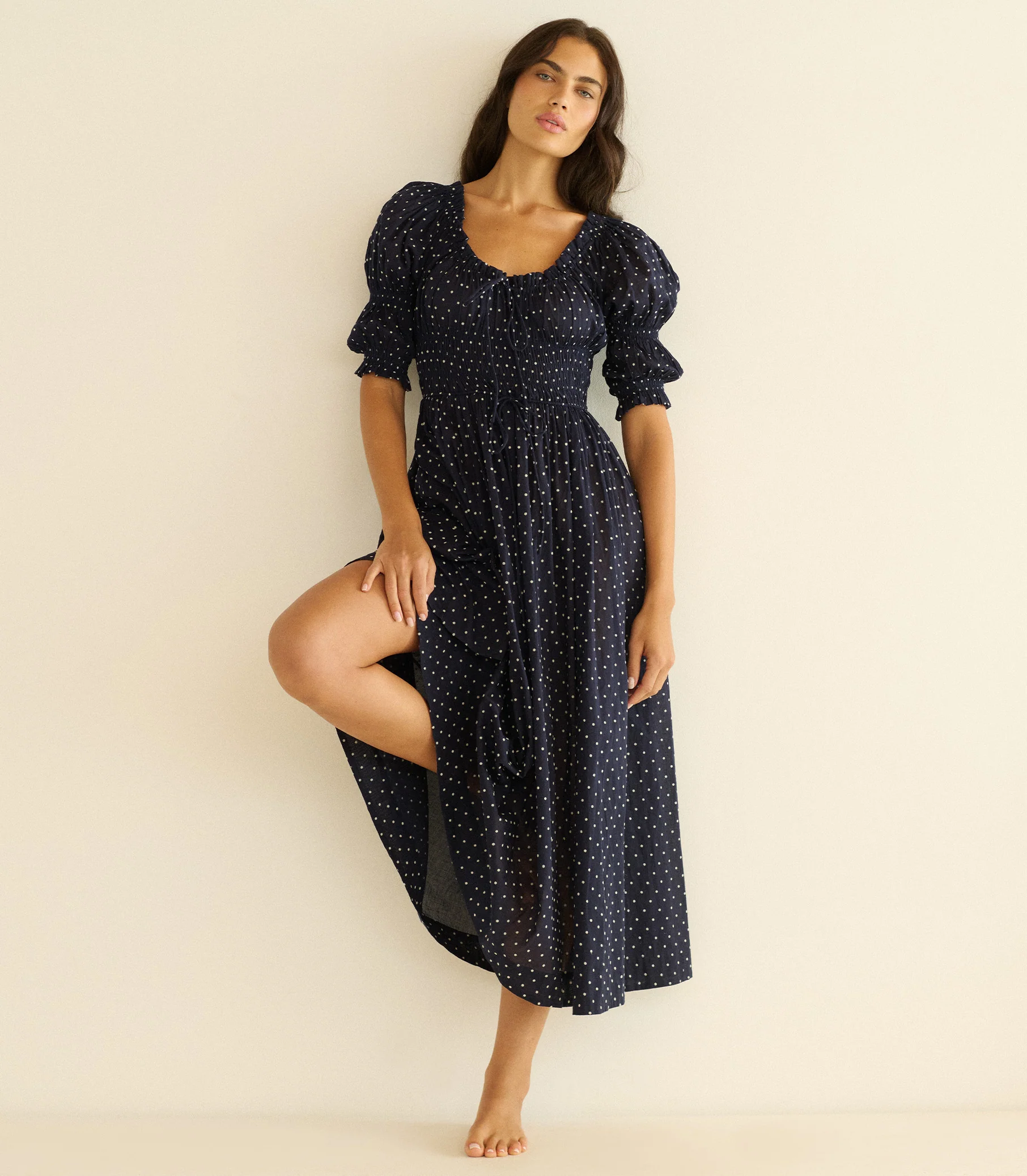 ISCHIA DRESS -- NAVY FLOCK DOT - Image 3