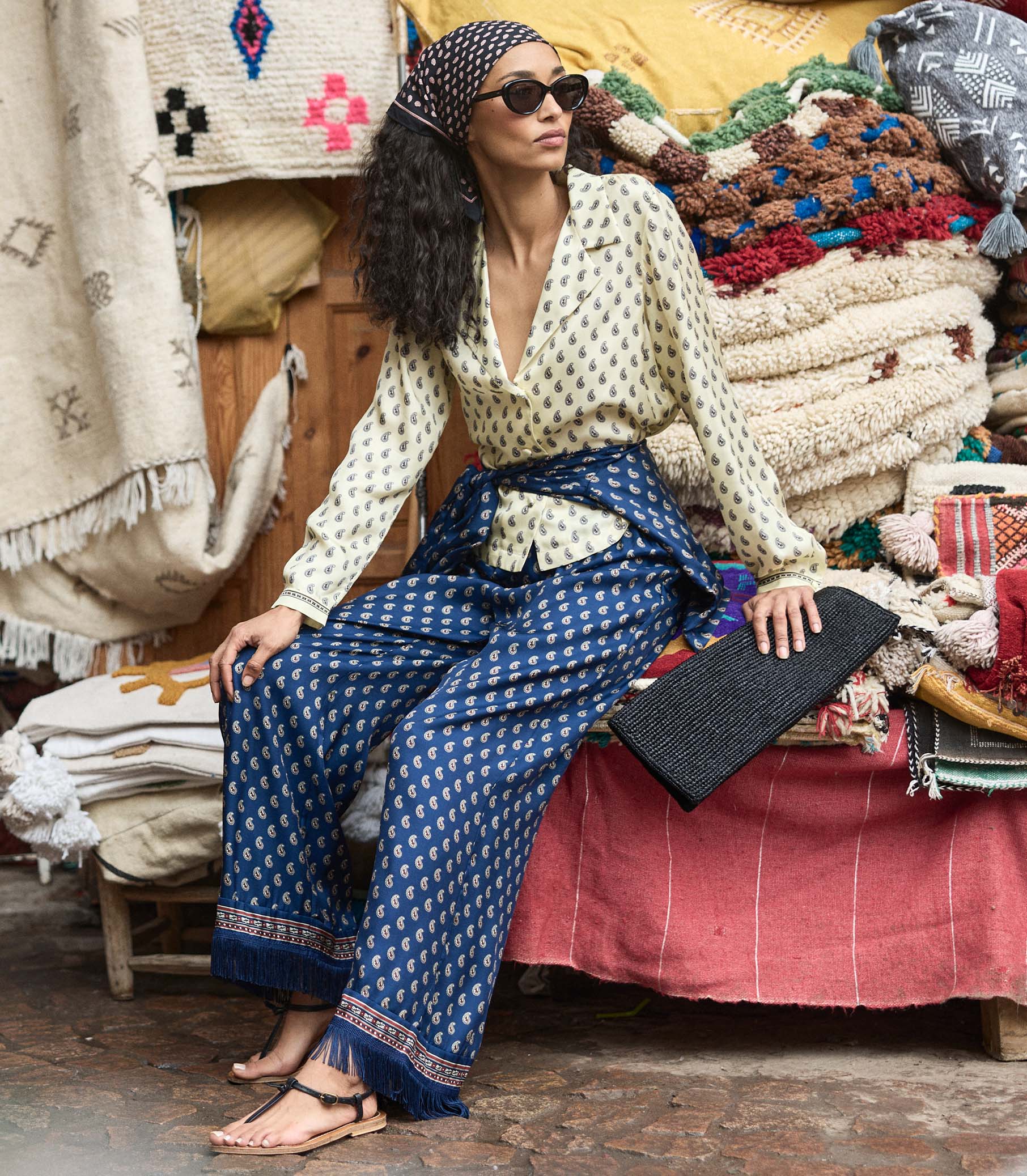LAVON FRINGE PANT -- BLEU TAORMINA PAISLEY - Image 3