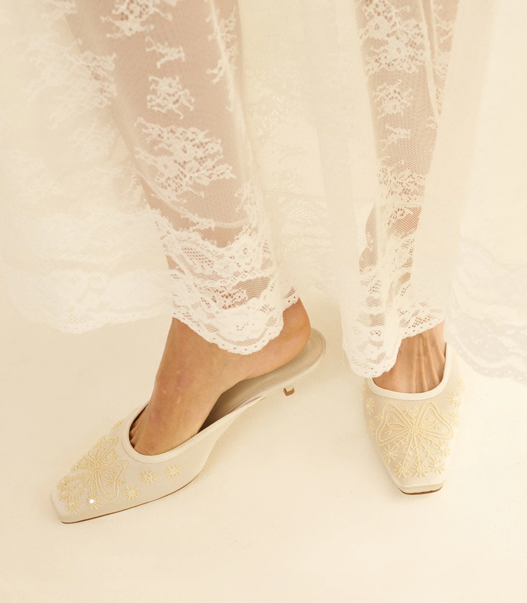 MALIN MULE -- EMBELLISHED EGGSHELL SATIN - Image 3