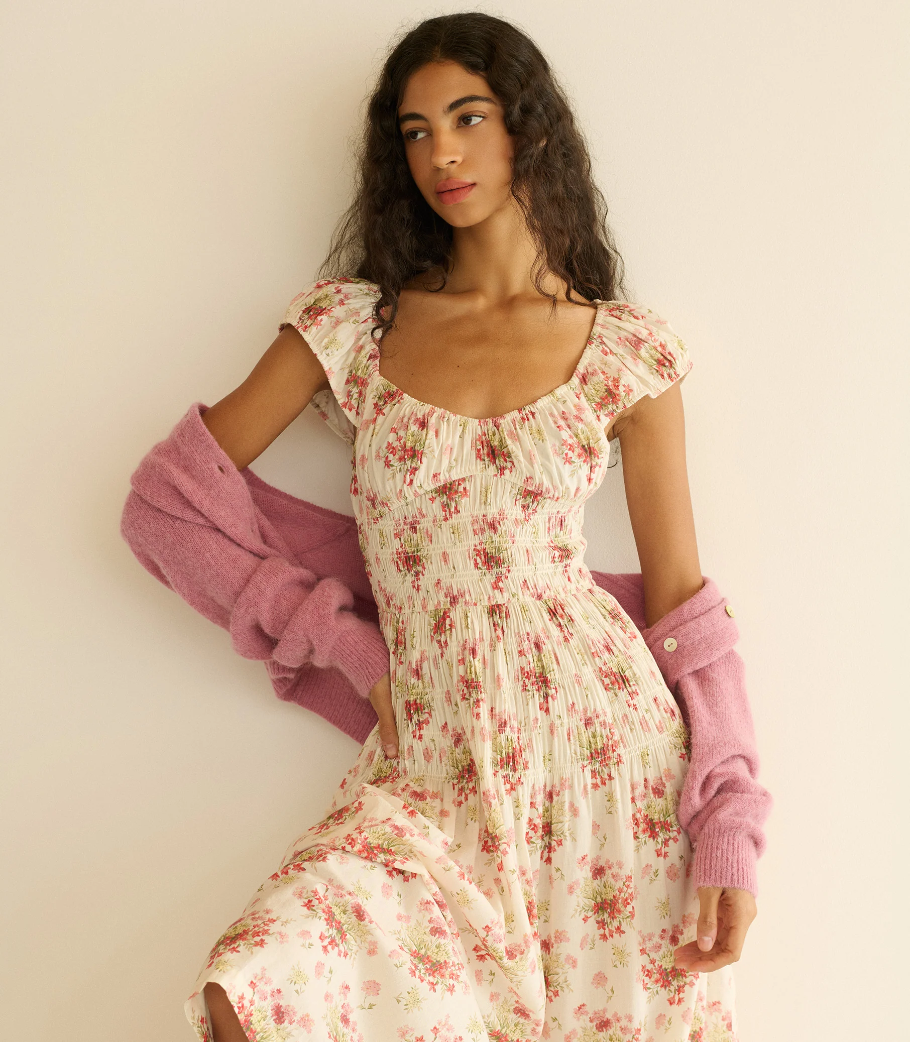 QUINETTE DRESS -- IVORY LANTANA FLORAL - Image 3